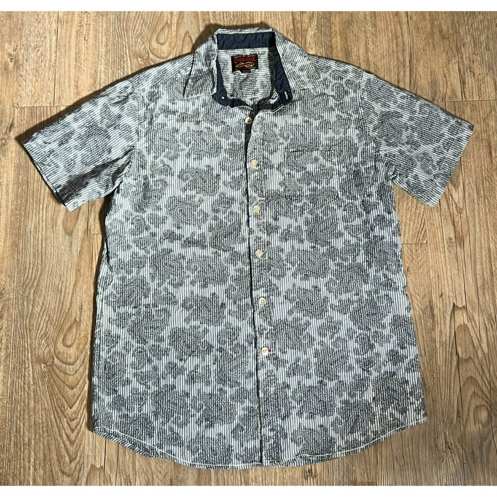 Cremieux Men's Short Sleeve L Blue Paisley & Striped‎ Button Up Casual